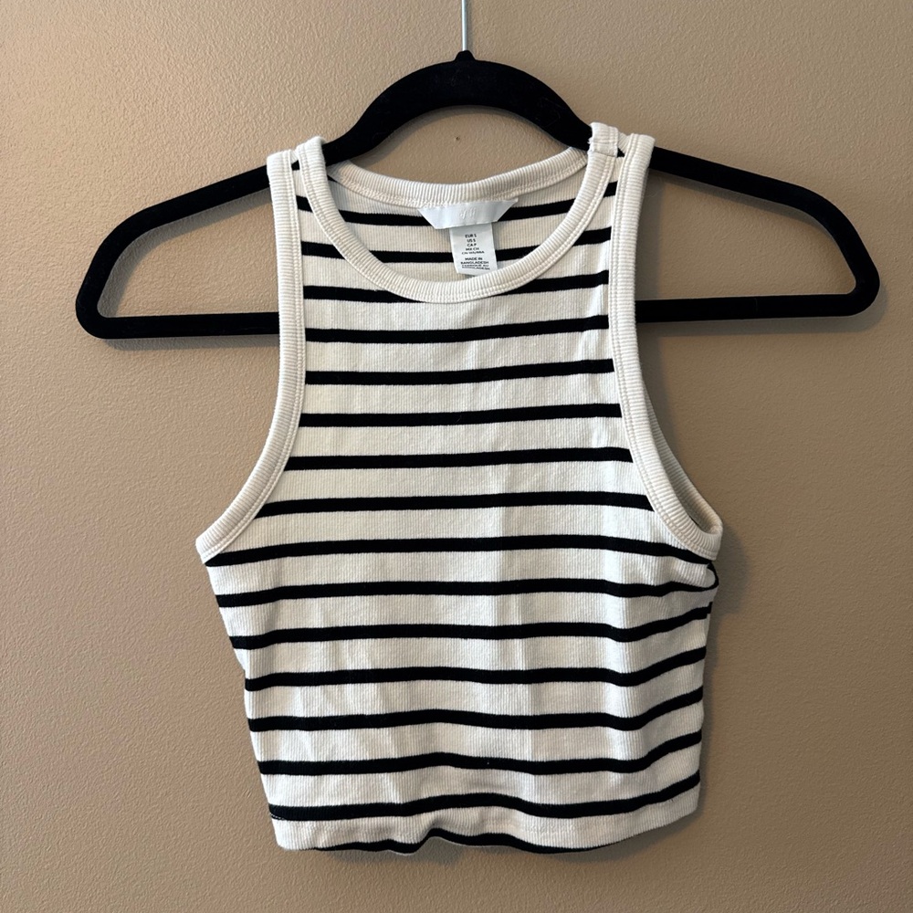 H&M Black and White Striped Cropped Tank Top